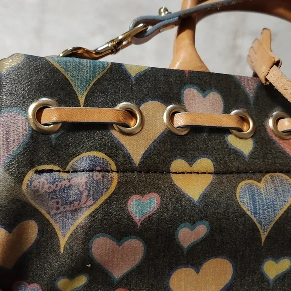 Authentic Vintage Dooney & Bourke Leather Bag Multicolored Hearts Tassels Charm - Picture 10 of 12